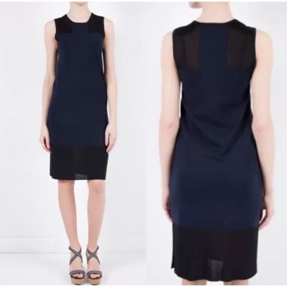 Rag & Bone colorblock navy black sleeveless wool knit sheer mini dress size medi